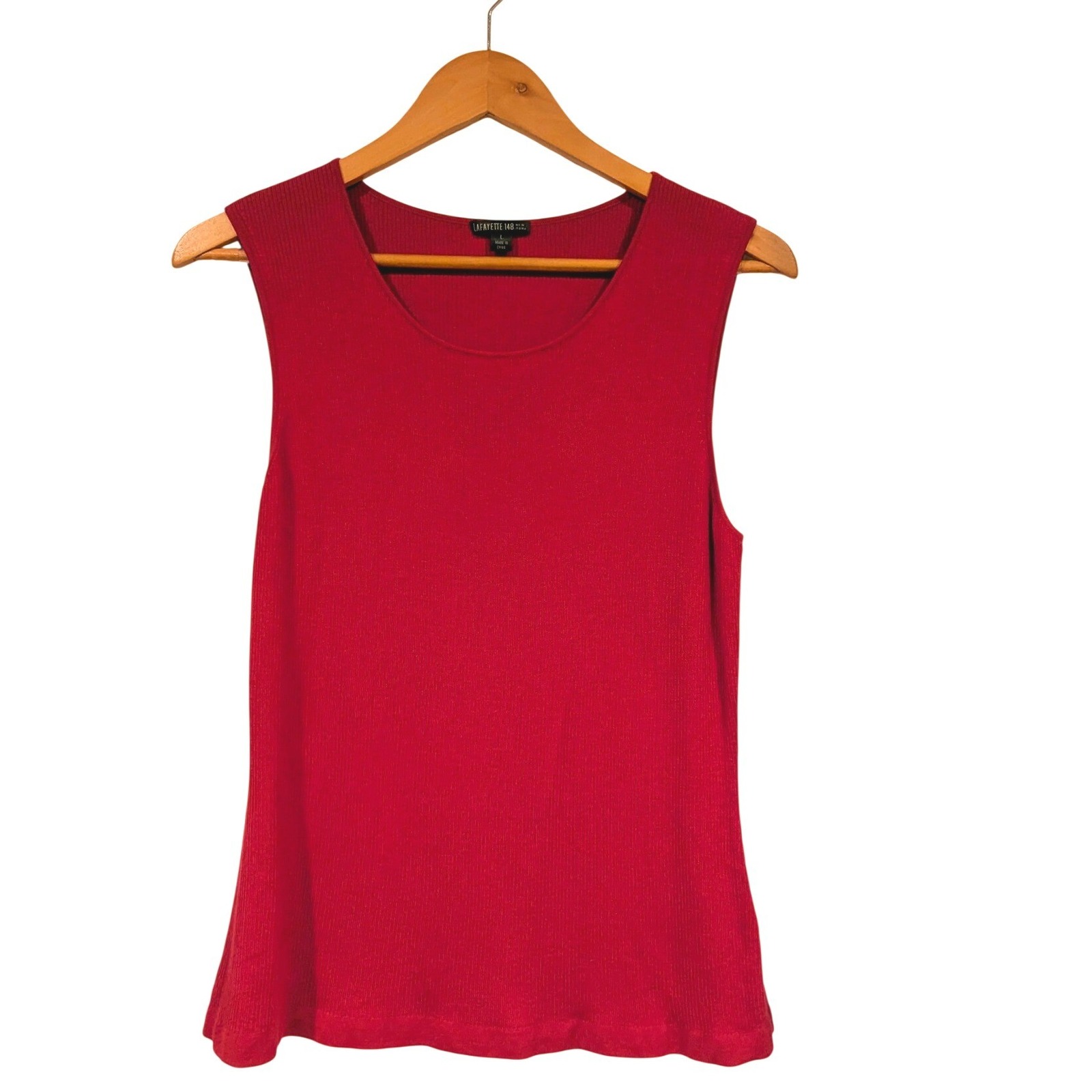 Lafayette 148 New York Red Cashmere Silk Ribbed Sleeveless Knit Top Large
